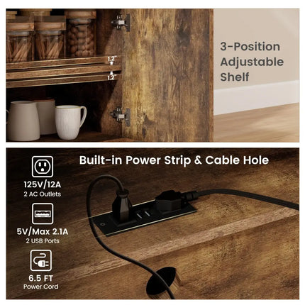 Drop Leaf Mobile Kitchen Island Cart with Power Outlet and Adjustable Shelf-Rustic Brown - Rustic Brown - Kitchen