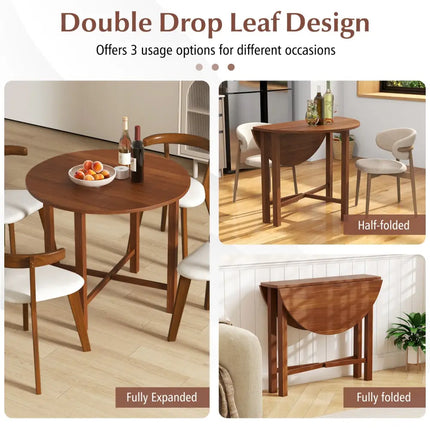 Dual Drop Leaf Dining Table for Small Spaces-Walnut - Walnut - Dining Tables