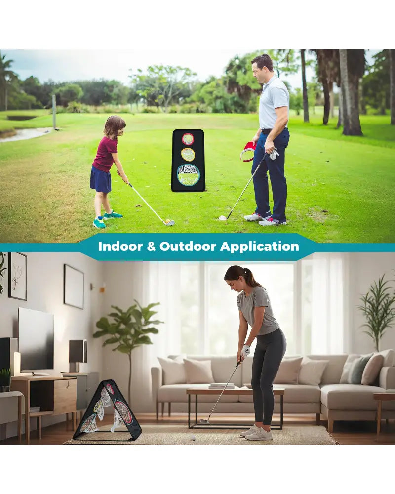 Dual-Sided Golf Chipping Net Triple Target Training System with 5 Target Holes - Golf