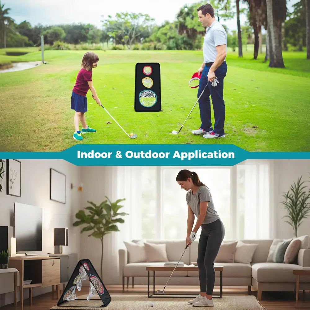 Dual-Sided Golf Chipping Net Triple Target Training System with 5 Target Holes - Golf