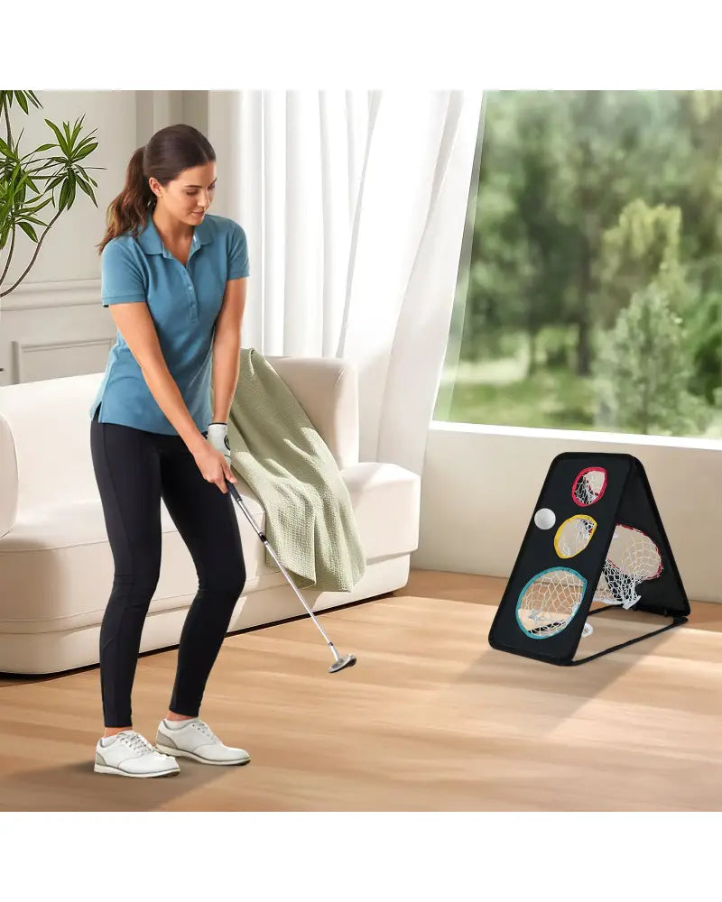 Dual-Sided Golf Chipping Net Triple Target Training System with 5 Target Holes - Golf