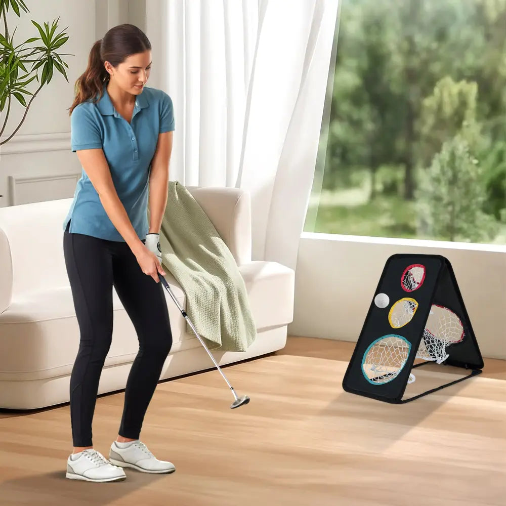 Dual-Sided Golf Chipping Net Triple Target Training System with 5 Target Holes - Golf