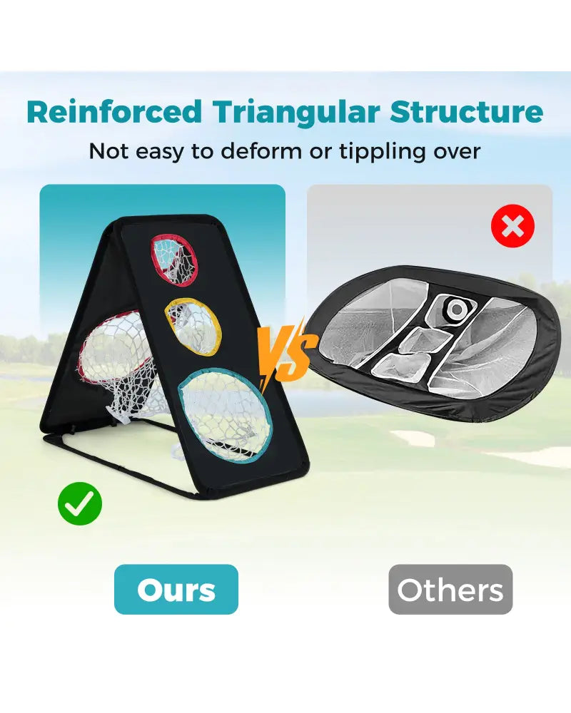 Dual-Sided Golf Chipping Net Triple Target Training System with 5 Target Holes - Golf