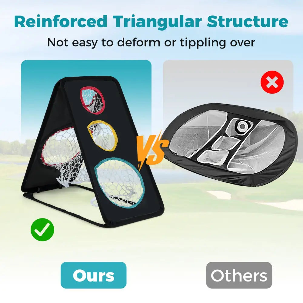 Dual-Sided Golf Chipping Net Triple Target Training System with 5 Target Holes - Golf