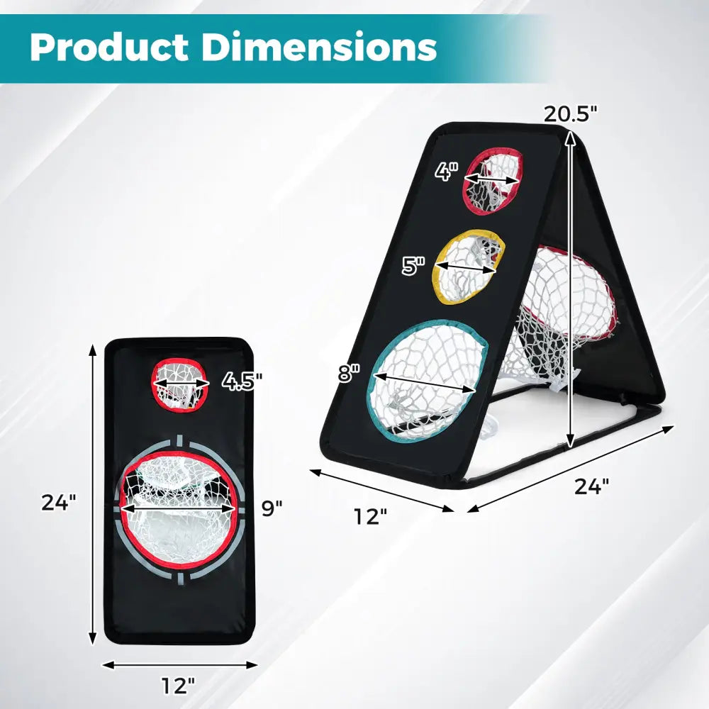 Dual-Sided Golf Chipping Net Triple Target Training System with 5 Target Holes - Golf