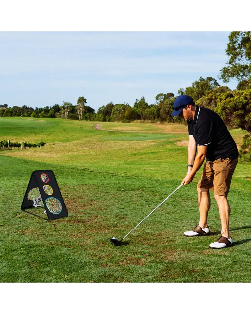 Dual-Sided Golf Chipping Net Triple Target Training System with 5 Target Holes - Golf