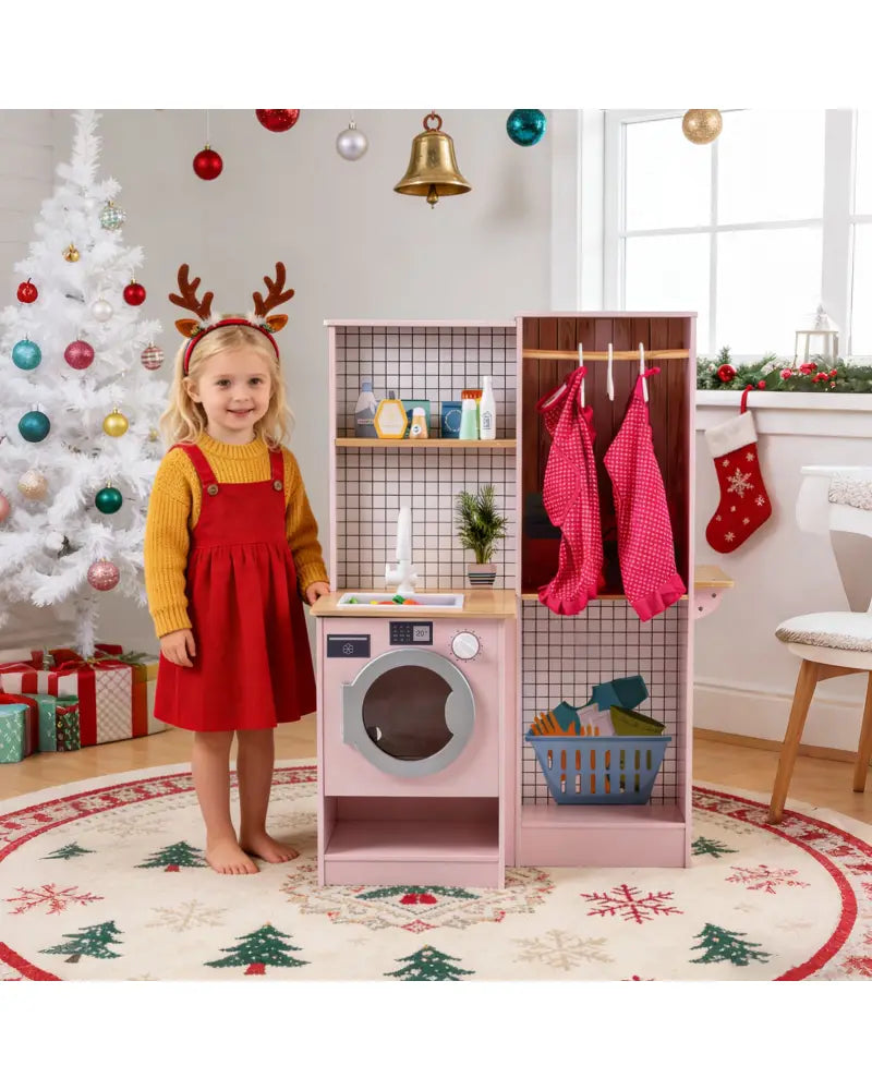 Dual-Sided Kids Play Kitchen with Water Dispenser and Range Hood for 3+ Years Old-Pink - Pink - Play Kitchen Sets