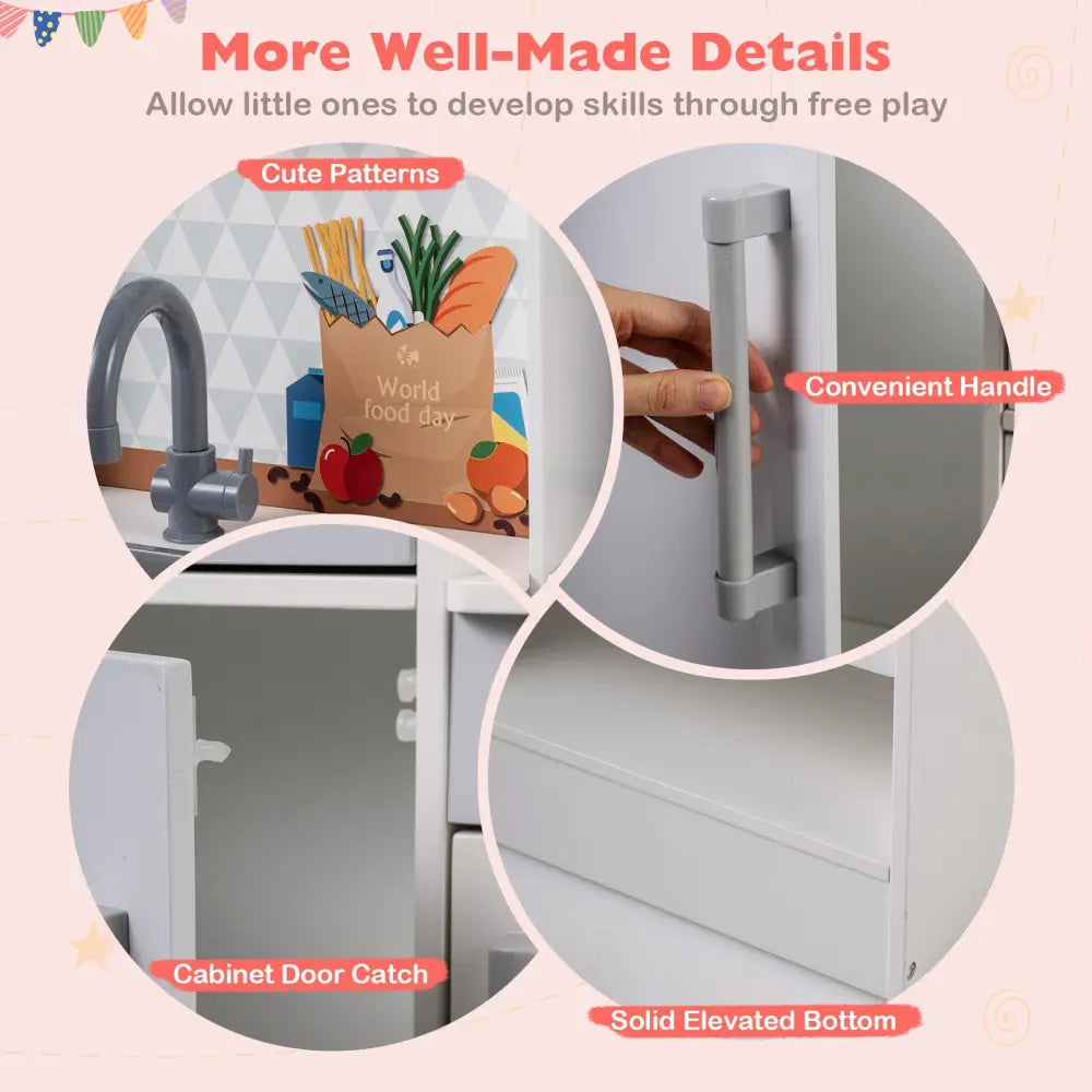 Dual-Sided Kids Play Kitchen with Water Dispenser and Range Hood for 3+ Years Old-White - White - Play Kitchen Sets