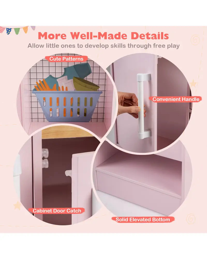 Dual-Sided Kids Play Kitchen with Water Dispenser and Range Hood for 3+ Years Old-Pink - Pink - Play Kitchen Sets