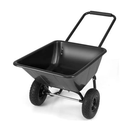 Dual-Wheel Wheelbarrow Garden Utility Cart with Pneumatic Tires-Black - Black - Garden Carts