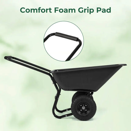 Dual-Wheel Wheelbarrow Garden Utility Cart with Pneumatic Tires-Black - Black - Garden Carts