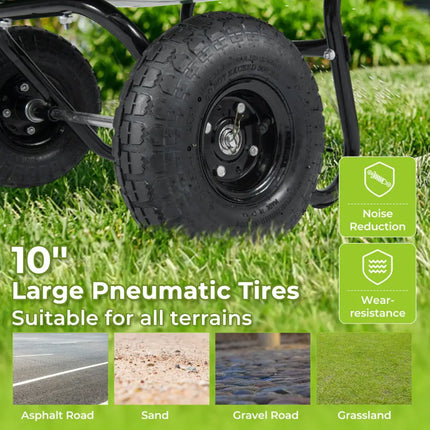 Dual-Wheel Wheelbarrow Garden Utility Cart with Pneumatic Tires-Black - Black - Garden Carts