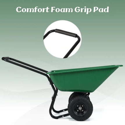 Dual-Wheel Wheelbarrow Garden Utility Cart with Pneumatic Tires-Green - Green - Garden Carts