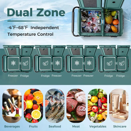 Dual Zone 12V 42QT Car Refrigerator for Vehicles Camping Travel Truck RV Boat Outdoor and Home Use-Green - Green