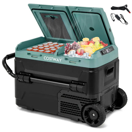 Dual Zone 12V 42QT Car Refrigerator for Vehicles Camping Travel Truck RV Boat Outdoor and Home Use-Green - Green