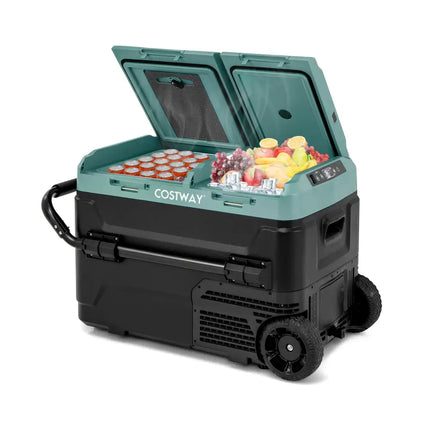 Dual Zone 12V 42QT Car Refrigerator for Vehicles Camping Travel Truck RV Boat Outdoor and Home Use-Green - Green