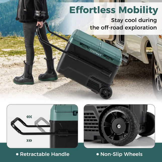 Dual Zone 12V Car Refrigerator for Vehicles Camping Travel Truck RV Boat Outdoor and Home Use-Green - Green - Coolers