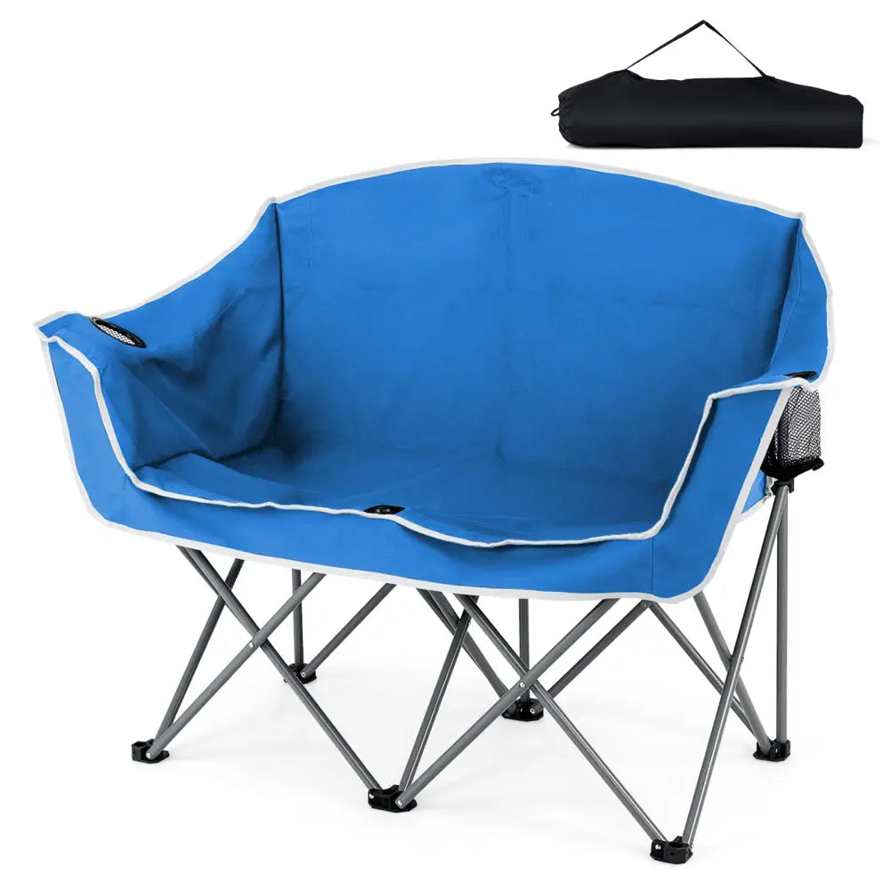 Duo Camping Chair Portable Oversized Loveseat with Armrests and Cup Holders-Blue - Blue - Beach & Lawn Chairs