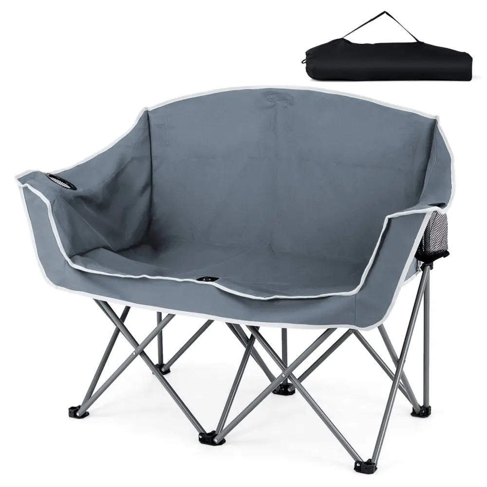 Duo Camping Chair Portable Oversized Loveseat with Armrests and Cup Holders-Gray - Gray - Beach & Lawn Chairs