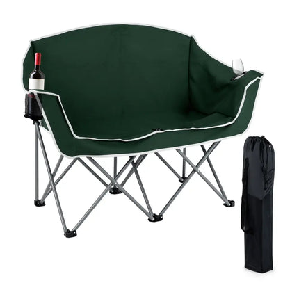 Duo Camping Chair Portable Oversized Loveseat with Armrests and Cup Holders-Green - Green - Beach & Lawn Chairs