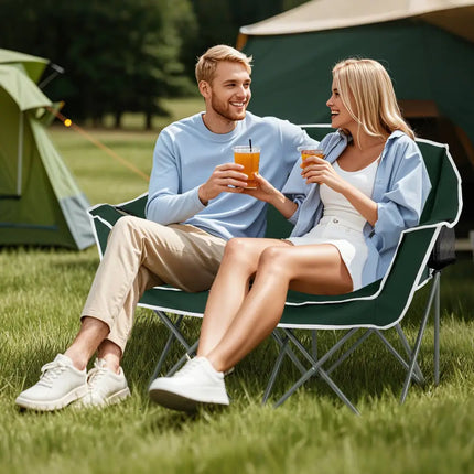 Duo Camping Chair Portable Oversized Loveseat with Armrests and Cup Holders-Green - Green - Beach & Lawn Chairs