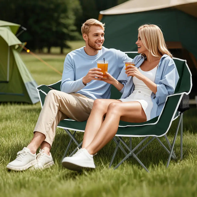 Duo Camping Chair Portable Oversized Loveseat with Armrests and Cup Holders-Green - Green - Beach & Lawn Chairs