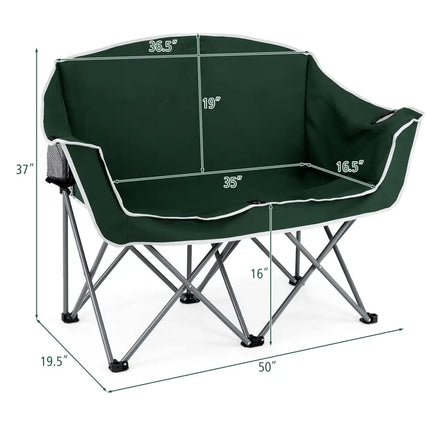 Duo Camping Chair Portable Oversized Loveseat with Armrests and Cup Holders-Green - Green - Beach & Lawn Chairs