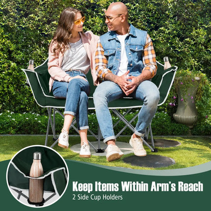 Duo Camping Chair Portable Oversized Loveseat with Armrests and Cup Holders-Green - Green - Beach & Lawn Chairs