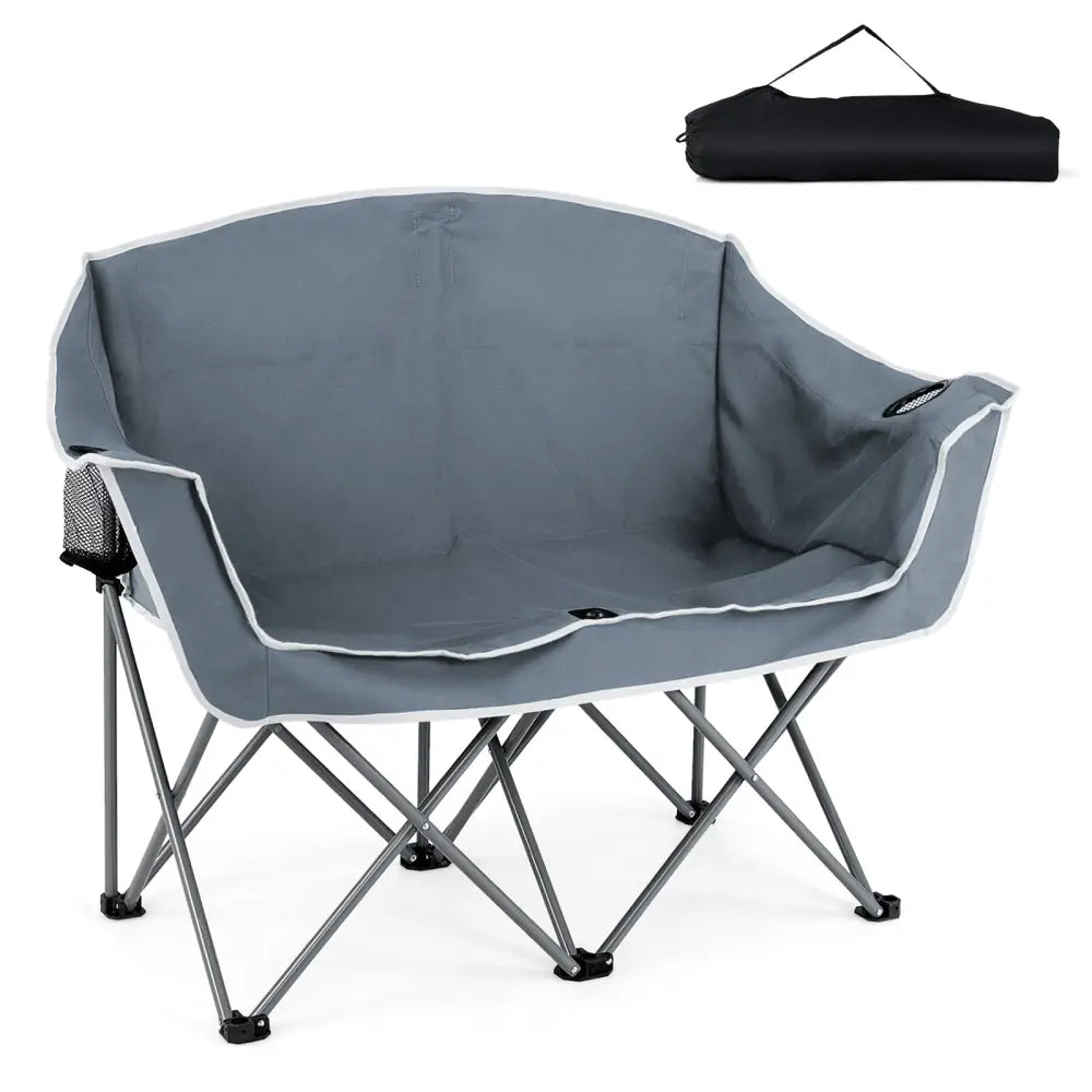 Duo Camping Chair Portable Oversized Loveseat with Armrests and Cup Holders-Gray - Gray - Beach & Lawn Chairs