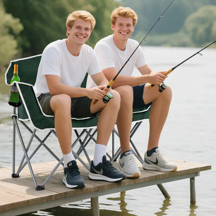 Duo Camping Chair Portable Oversized Loveseat with Armrests and Cup Holders-Green - Green - Beach & Lawn Chairs