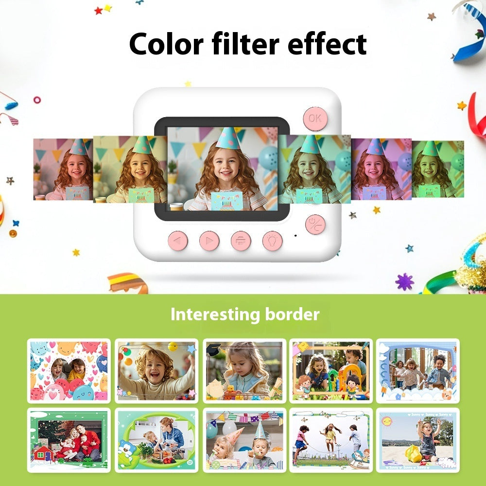 Digital photo frame with color filter effect and border options on a white background.