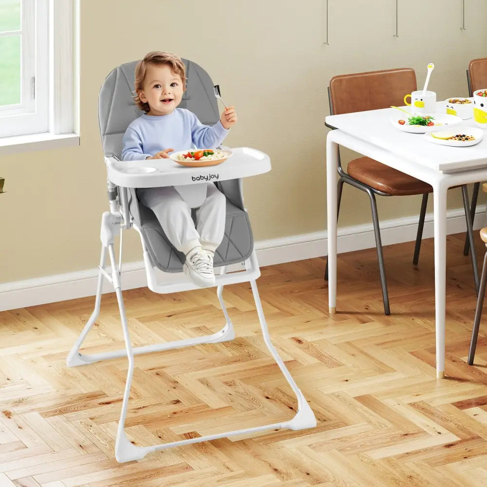 Easy Clean Compact Highchair with Removable Adjustable Tray and PU Seat Cushion-Gray - Gray - High Chairs