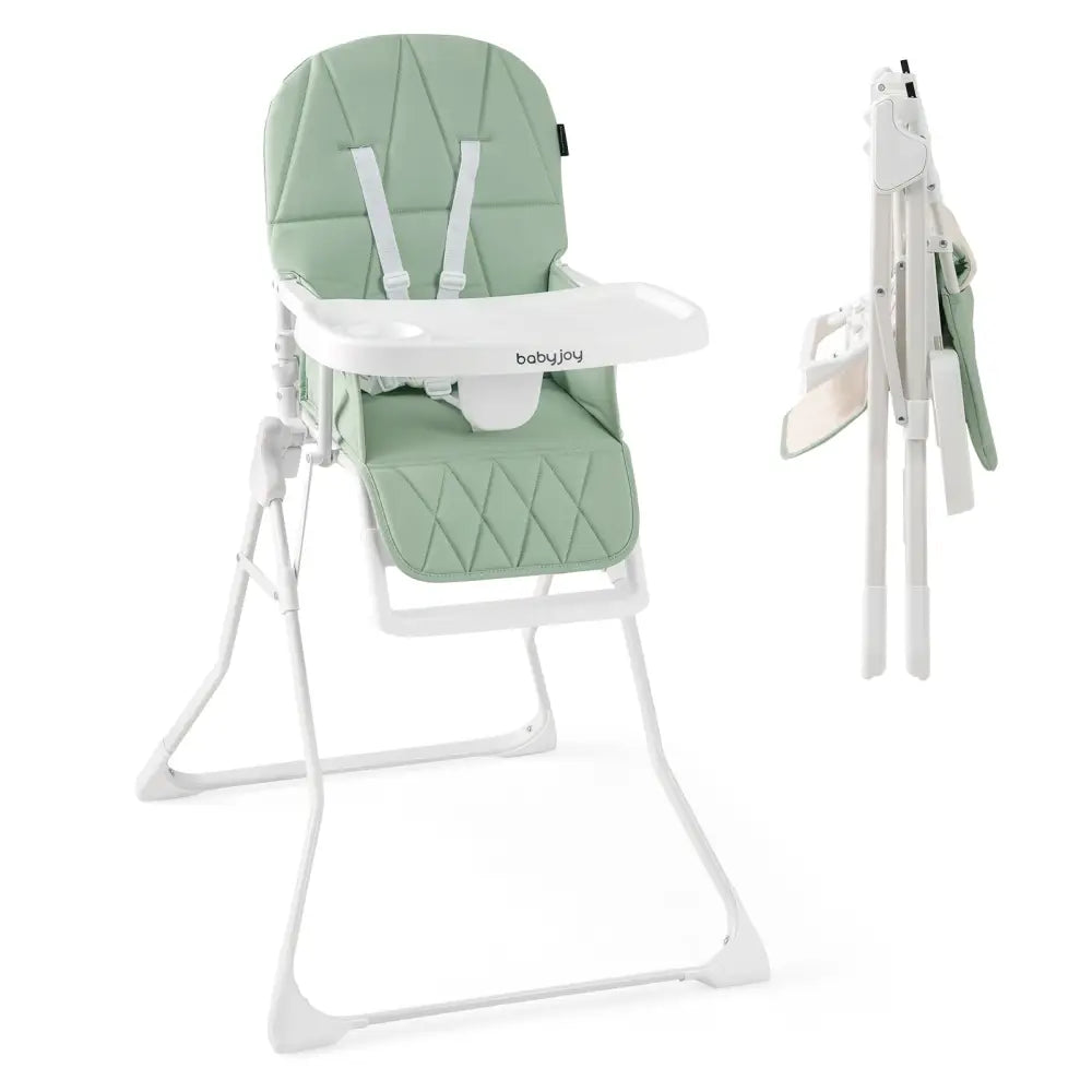 Easy Clean Compact Highchair with Removable Adjustable Tray and PU Seat Cushion-Green - Green - High Chairs