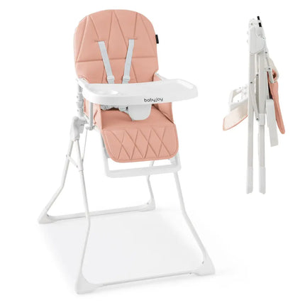Easy Clean Compact Highchair with Removable Adjustable Tray and PU Seat Cushion-Pink - Pink - High Chairs