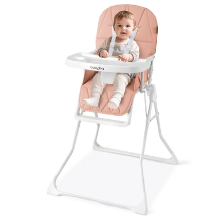 Easy Clean Compact Highchair with Removable Adjustable Tray and PU Seat Cushion-Pink - Pink - High Chairs