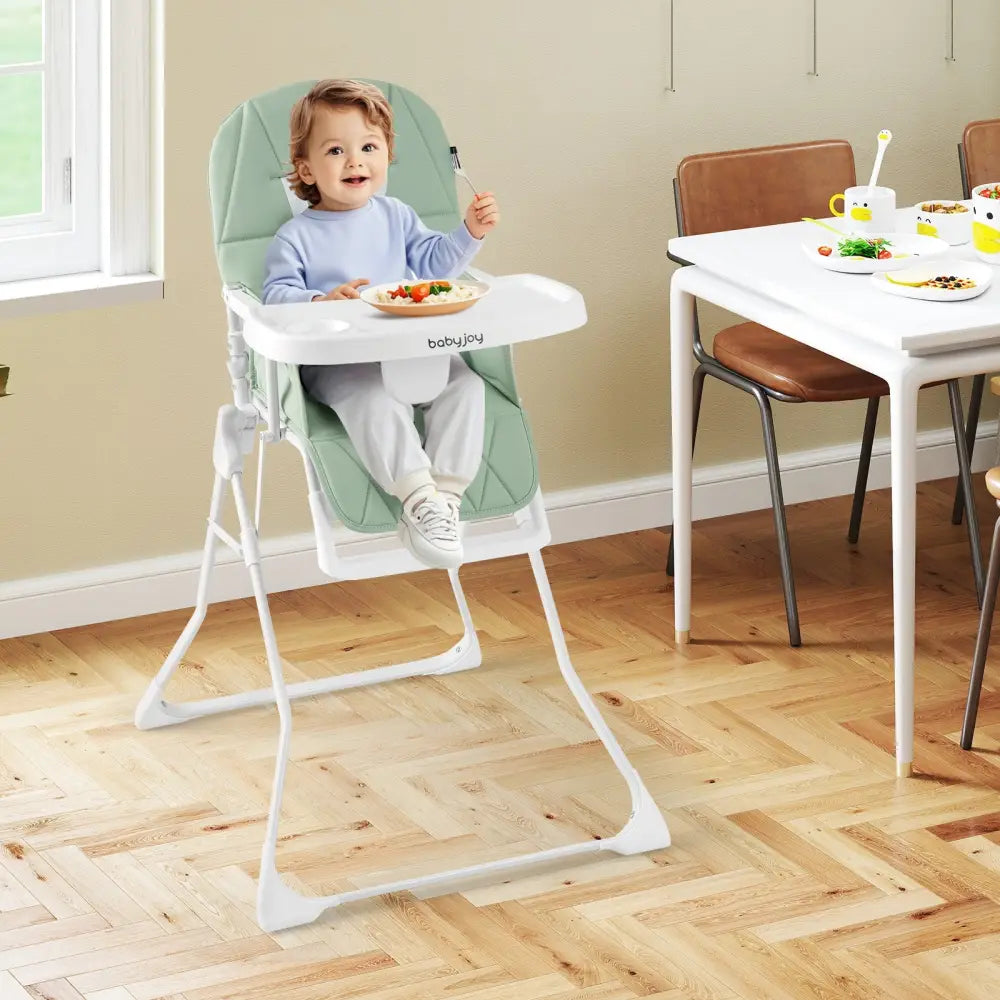 Easy Clean Compact Highchair with Removable Adjustable Tray and PU Seat Cushion-Green - Green - High Chairs