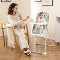 Easy Clean Compact Highchair with Removable Adjustable Tray and PU Seat Cushion-Green - Green - High Chairs