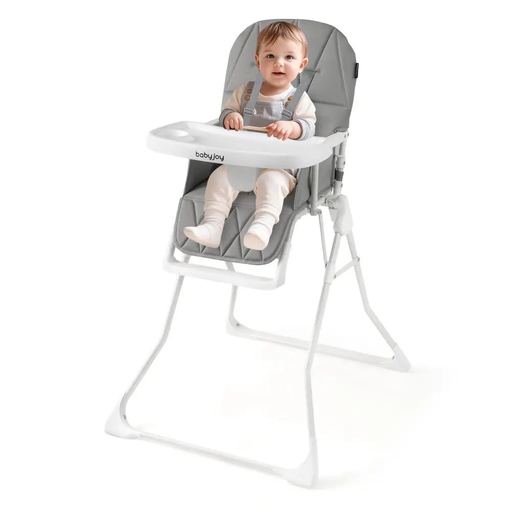 Easy Clean Compact Highchair with Removable Adjustable Tray and PU Seat Cushion-Gray - Gray - High Chairs