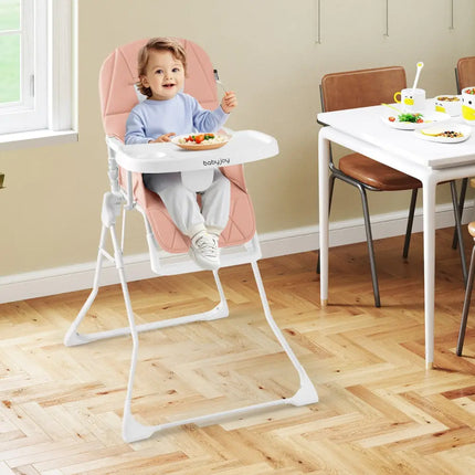 Easy Clean Compact Highchair with Removable Adjustable Tray and PU Seat Cushion-Pink - Pink - High Chairs