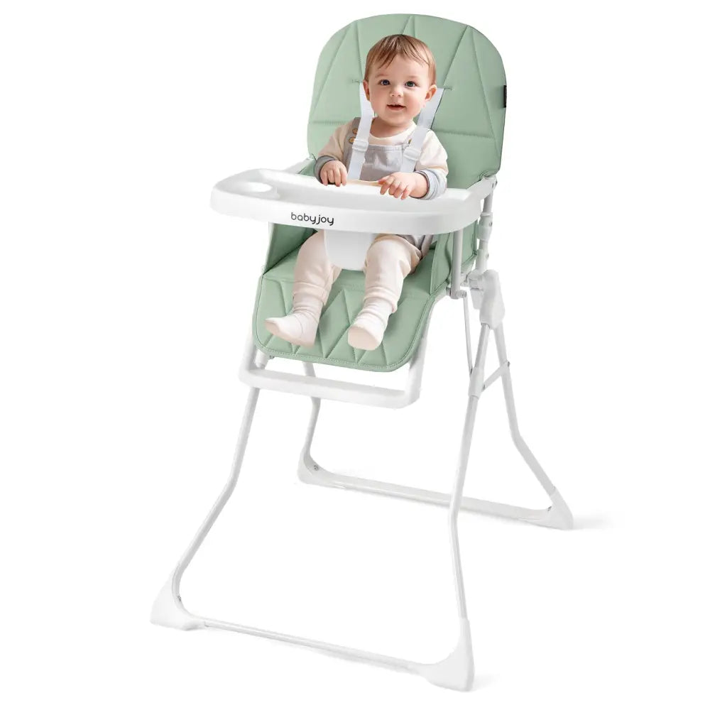 Easy Clean Compact Highchair with Removable Adjustable Tray and PU Seat Cushion-Green - Green - High Chairs