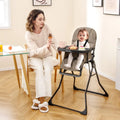 Easy Clean Compact Highchair with Removable Adjustable Tray and PU Seat Cushion-Brown - Brown - High Chairs
