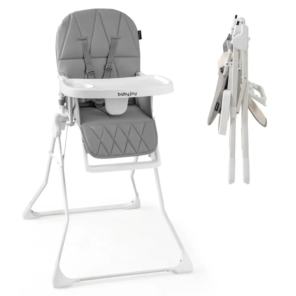 Easy Clean Compact Highchair with Removable Adjustable Tray and PU Seat Cushion-Gray - Gray - High Chairs