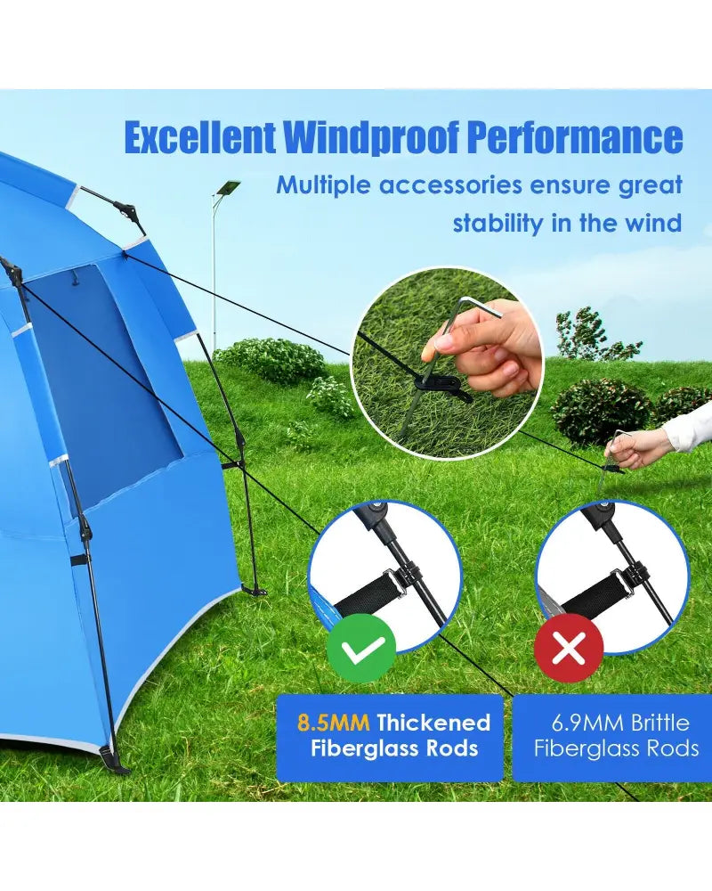 Easy Pop Up Beach Tent UPF 50+ Portable Sun Shelter-Blue for 3-4 Person - Blue - Tents