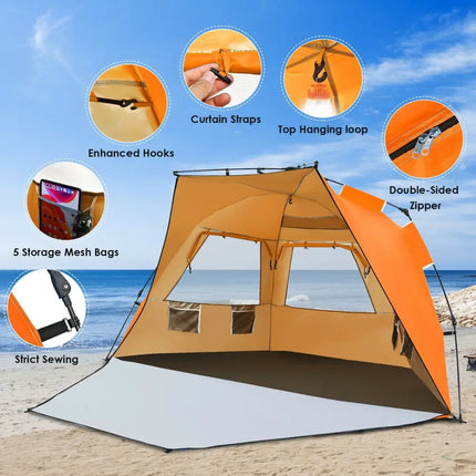 Easy Pop Up Beach Tent UPF 50+ Portable Sun Shelter for 3-4 Person-Orange - Orange - Tents