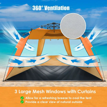 Easy Pop Up Beach Tent UPF 50+ Portable Sun Shelter for 3-4 Person-Orange - Orange - Tents