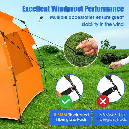 Easy Pop Up Beach Tent UPF 50+ Portable Sun Shelter for 3-4 Person-Orange - Orange - Tents