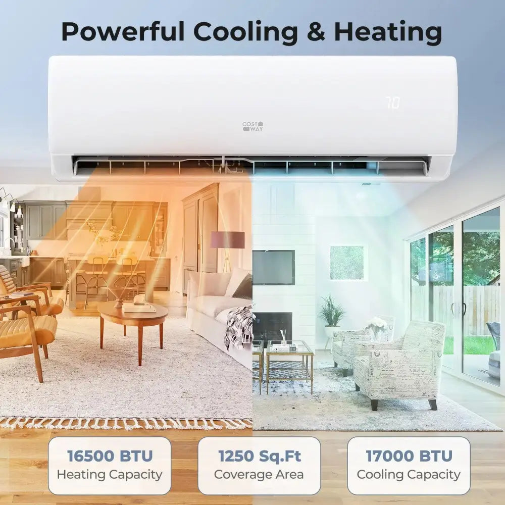 EchoCool Series 17000 BTU 208/230V Mini Split Air Conditioner and Heater Pump System Costway