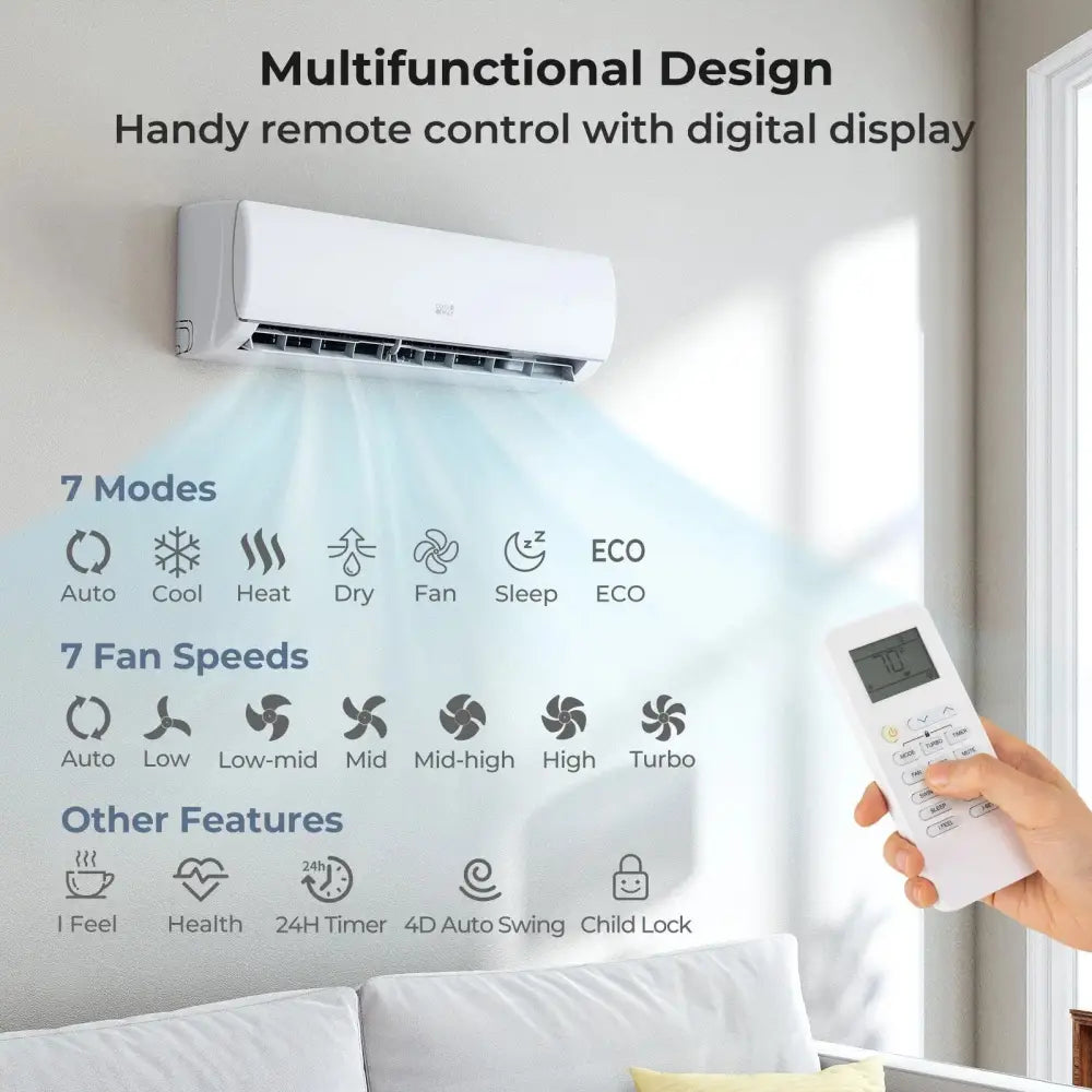 EchoCool Series 17000 BTU 208/230V Mini Split Air Conditioner and Heater Pump System Costway