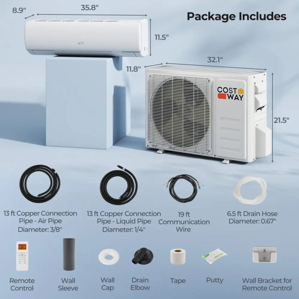 EchoCool Series€‹€‹ 17000 BTU 208/230V Mini Split Air Conditioner and Heater Pump System - White - 18000 BTU Mini Split