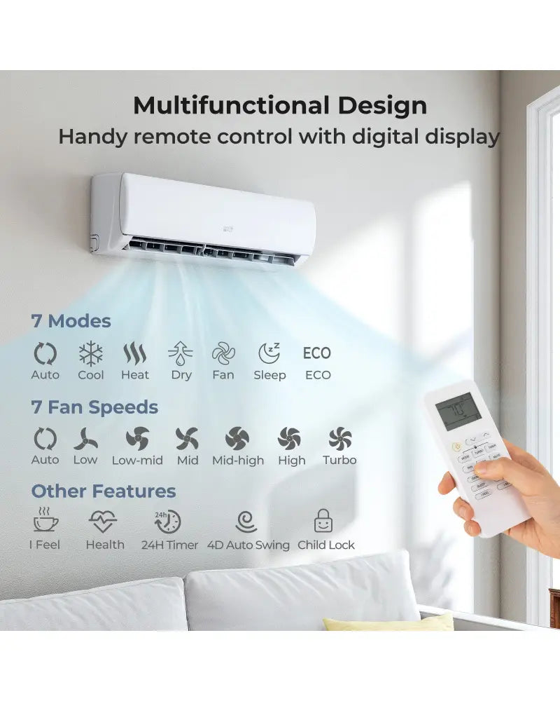 EchoCool Series€‹€‹ 23000 BTU 208/230V Mini Split Air Conditioner and Heater Pump System - White - 24000 BTU Mini Split
